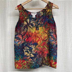 Vintage Just Silk, Colorful tank top with button top detail, 100% Silk